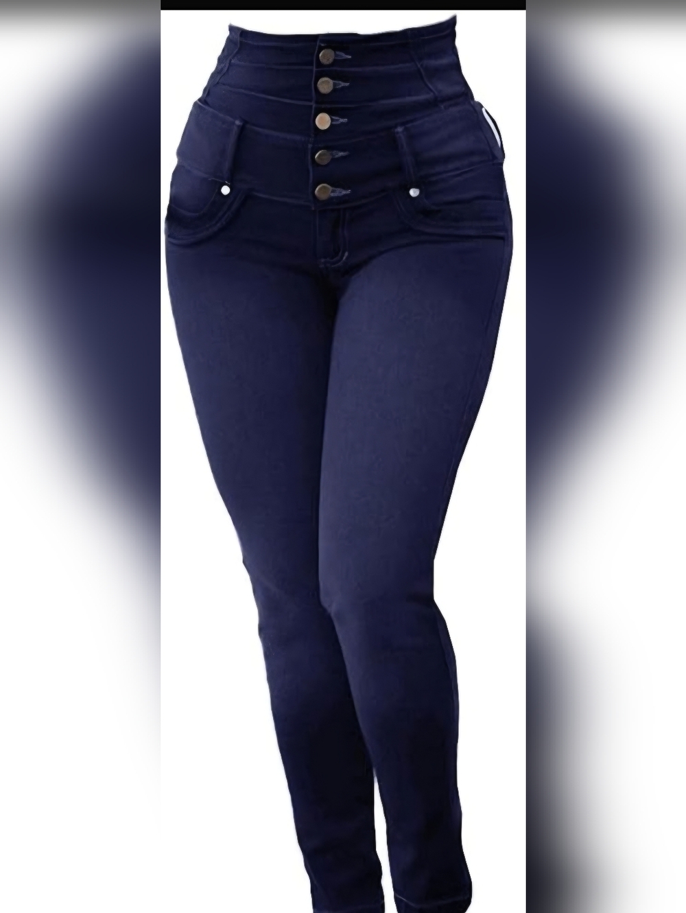 High-Rise Navy Button-Front Women’s Jeans